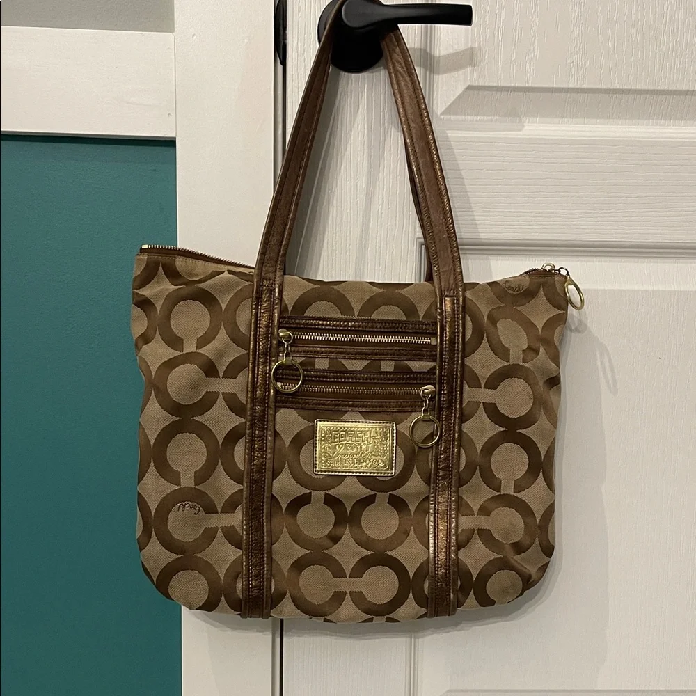 Coach Tan and Brown Signature Tote - Picture 1 of 10